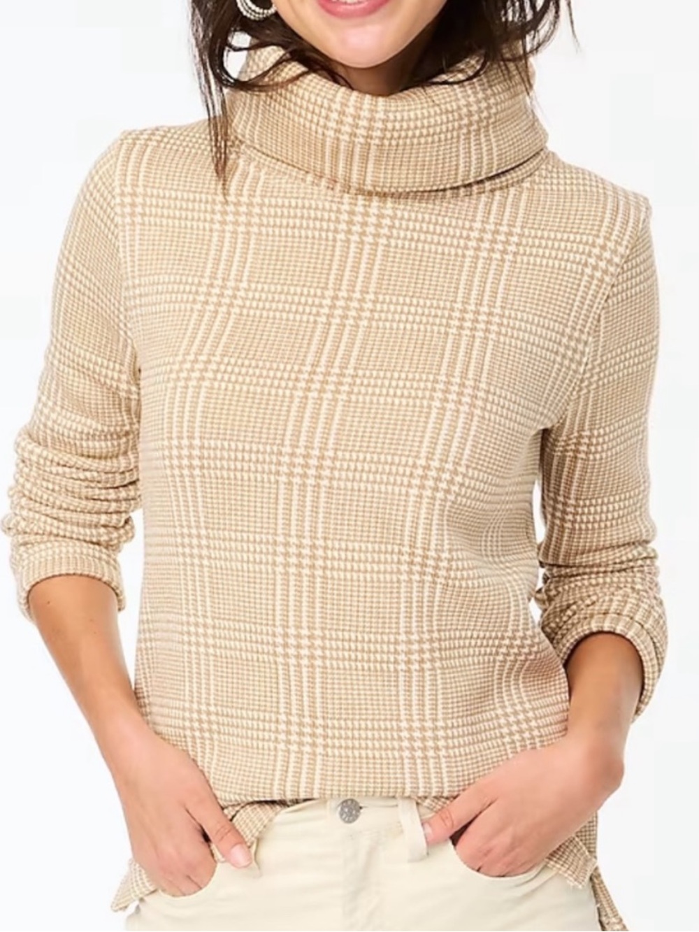 J. Crew Factory Beige Plaid Turtleneck Sweater